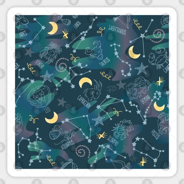 Astrology Zodiac Signs Night Sky Seamless Pattern Sticker by Arch4Design